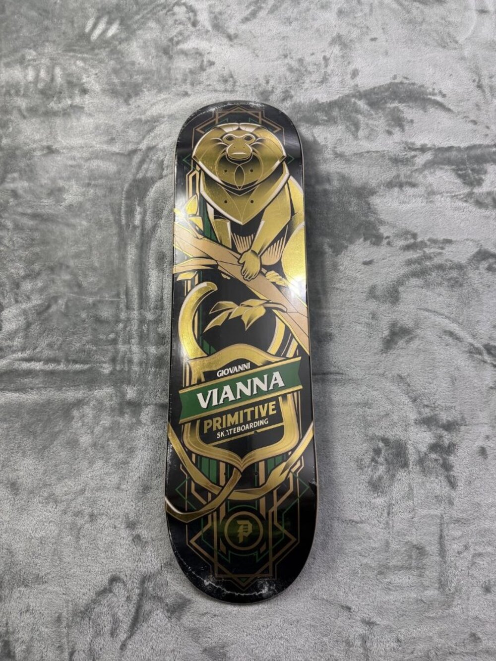 New Primitive Giovanni Vianna Spirit Animal Skateboard Deck Black Gold Art 8.25